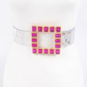 BNWT Plus Size Crystal Square Buckle Cleared Transparent Fashion Belt
